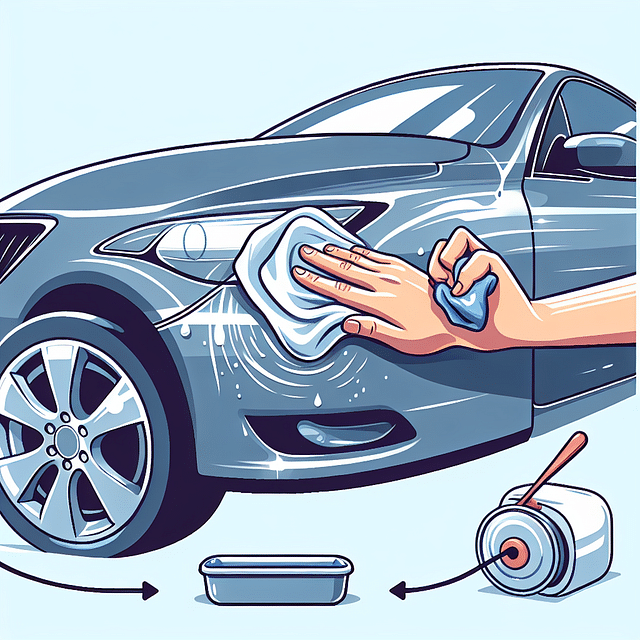 applying car wax over the polished scratch