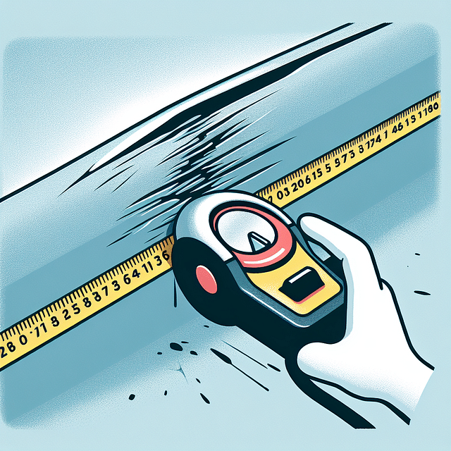 Measuring tape over a car scratch to determine its length and width