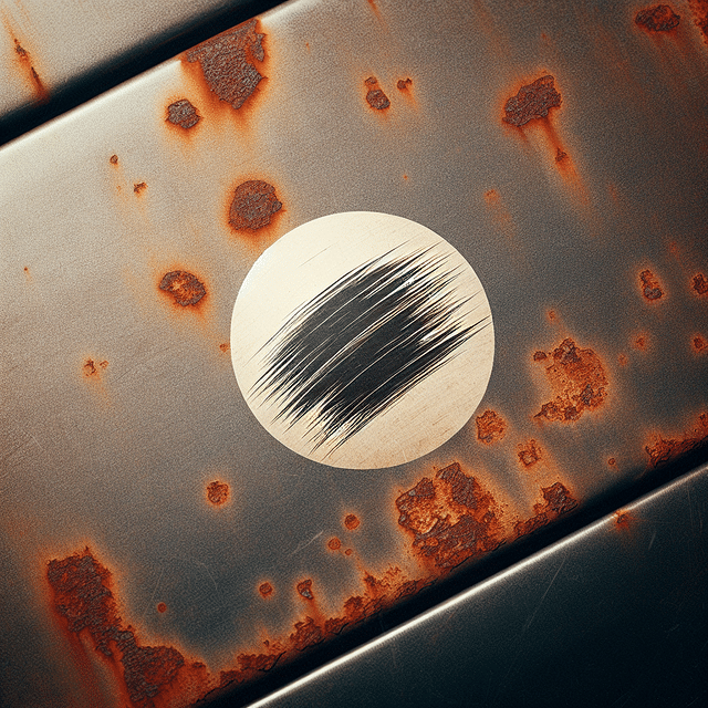 Close-up of a rusty car scratch