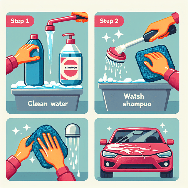 washing a car scratch with shampoo and water