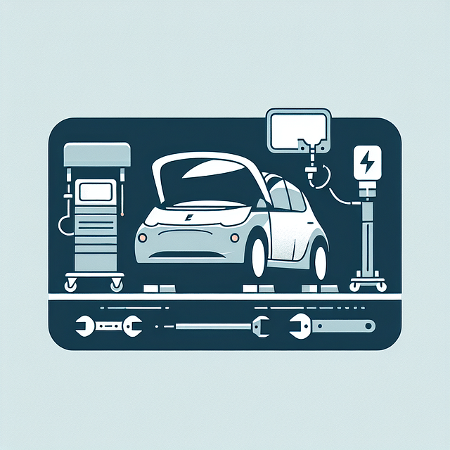 electric car prepared for maintenance with parking brake engaged