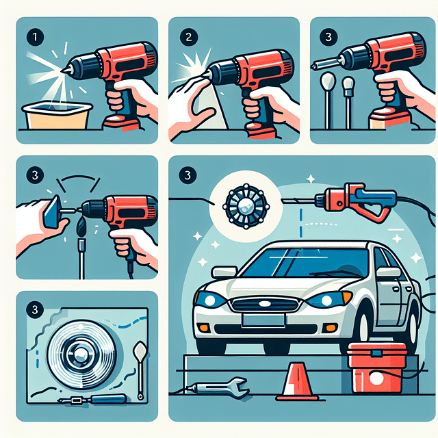 polishing a car headlight with a drill attachment