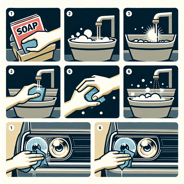 washing car headlights with soap and water