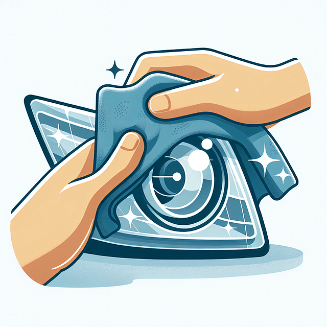 wiping a polished headlight with a microfiber cloth