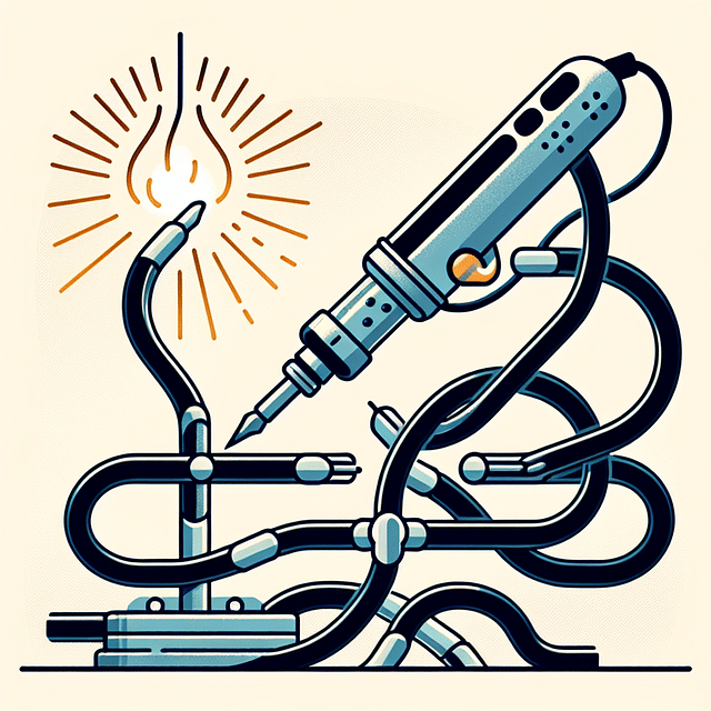 soldering iron heating a twisted wire joint