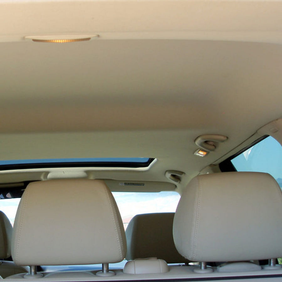A car interior showing a sagging headliner