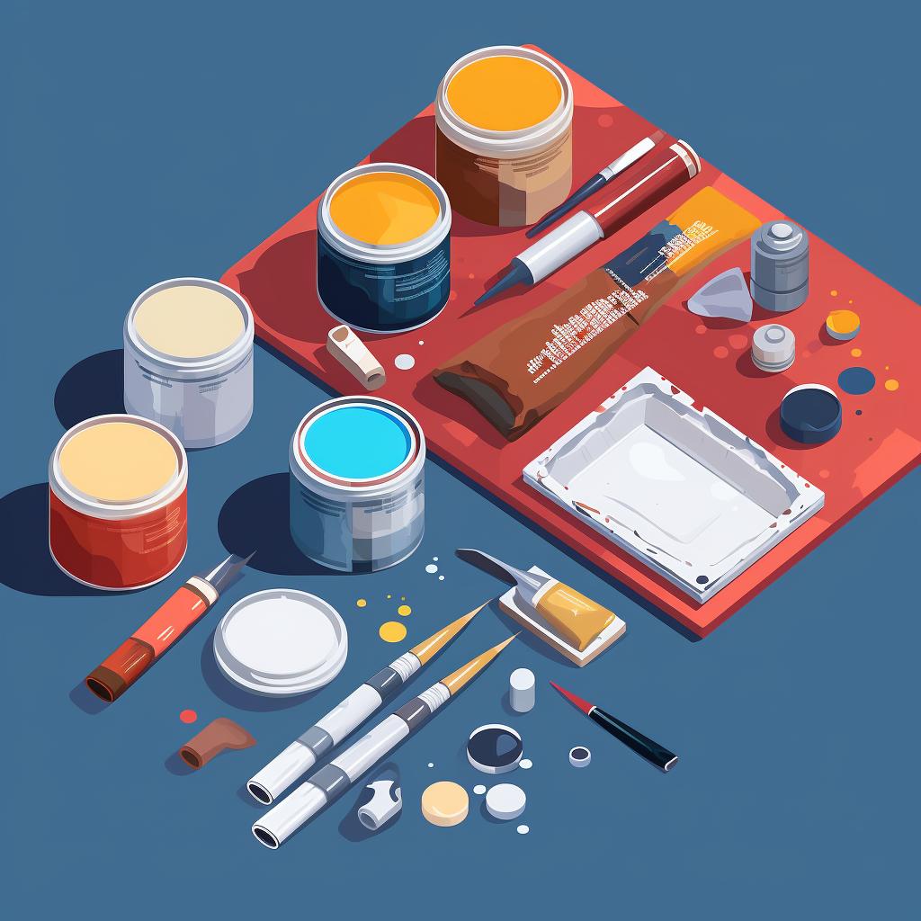 Car paint repair materials neatly arranged on a table