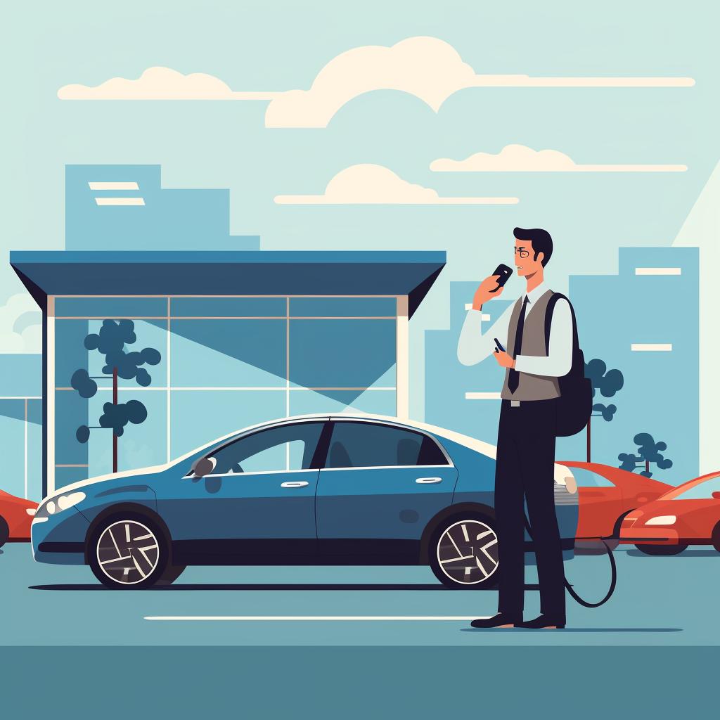A person making a phone call to a car dealership